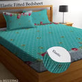 Hometic® luxuries Cotton soft Feel Cotton Elastic Fitted Printed Queen Size Double Bed comfortable and durable Bedsheet(72"x72") with 2 Pillow Cover, Green dot | Elastic Fitted | Double Bed
