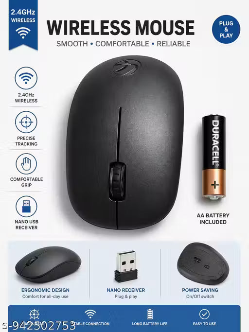WIRELESS MOUSE Black Colour,Mouse (2.4GHz Wireless)