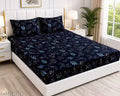 Elastic Fitted Bedsheet with 2 Pillow Covers | Double Bed 72x78 Inches | Soft Breathable Floral Design | Dark Blue Bedsheet Set