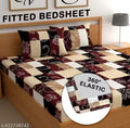 Super Soft Glace Cotton All Round Elastic Fitted Double Bed Bedsheet with 2 Pillow Covers-72x78x8 Inches-fiteed_Double