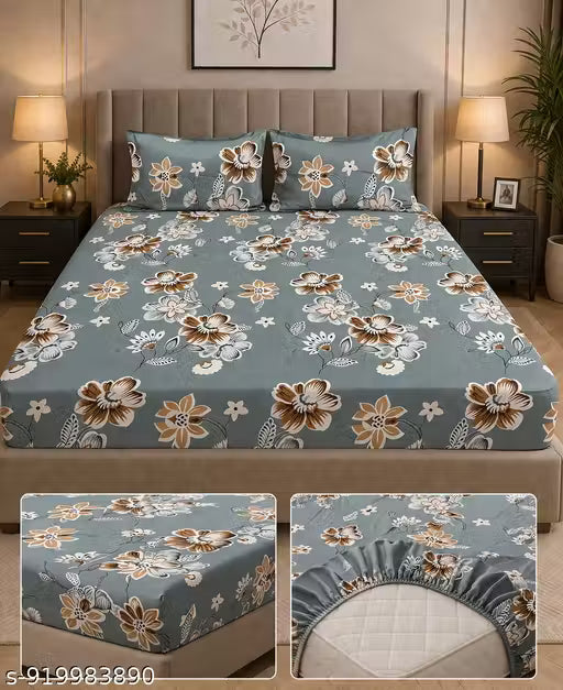 Chahat Homes King Size Fitted Elastic Cotton Superfine 1 Double Bedsheet With Free 2 Pillow Covers 1+2 Set Full Size 72*78+8 Inches And Big Size Of Pillow Covers JAI GURU JI