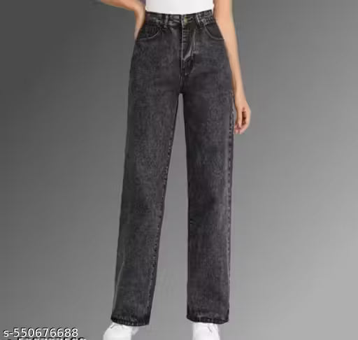 WOMEN STRAIGHT FIT BLACK FADED LOOK JEANS FOR GIRLS AND WOMEN