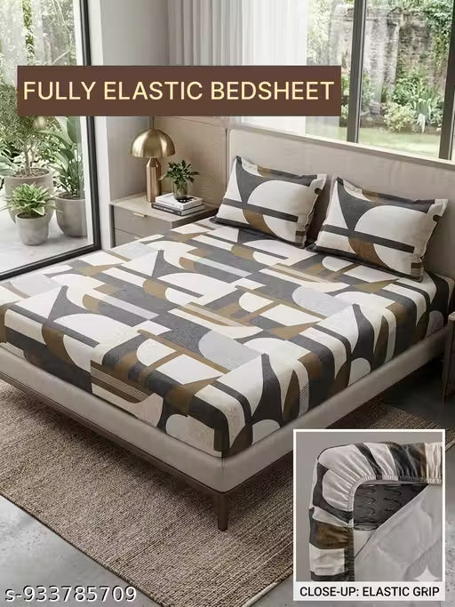 Chahat Homes King Size Fitted Elastic Cotton Superfine 1 Double Bedsheet With Free 2 Pillow Covers 1+2 Set Full Size 72*78+8 Inches And Big Size Of Pillow Covers JAI GURU JI