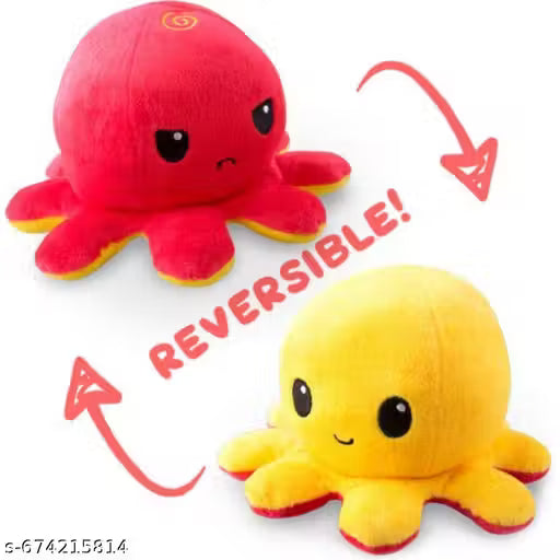 Softie TalesReversible Octopus Soft Toy Yellow & Red | Super Soft Plush Mood Flip Toy for Kids & Babies (18cm)