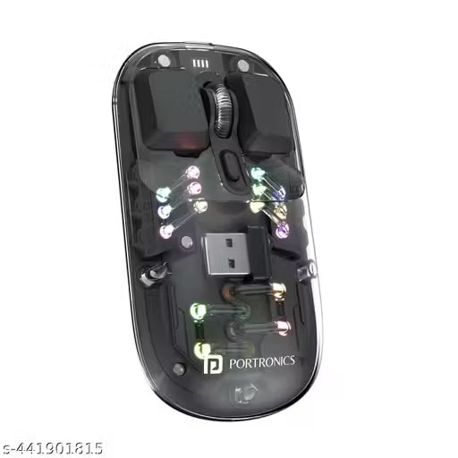 Portronics Toad 5 Transparent Bluetooth Mouse with 2.4 GHz & BT 5.3 Dual Wireless, Rechargeable, RGB Lights