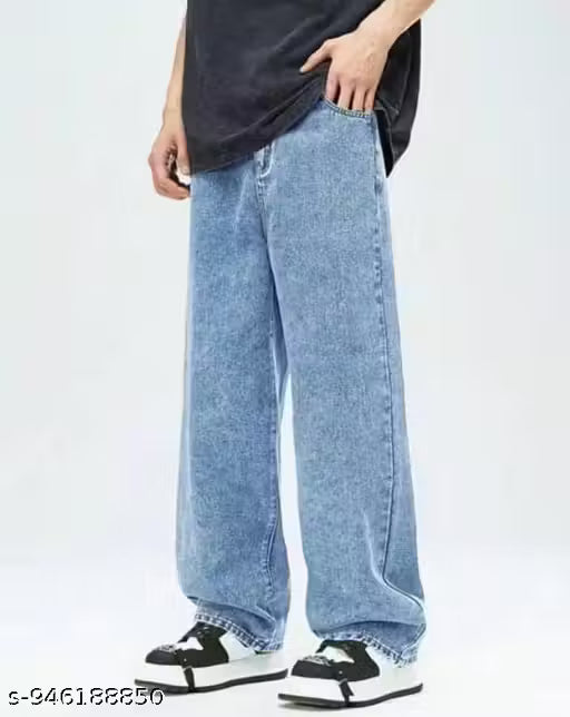 Korean Style Oversized Baggy Jeans – Light Blue