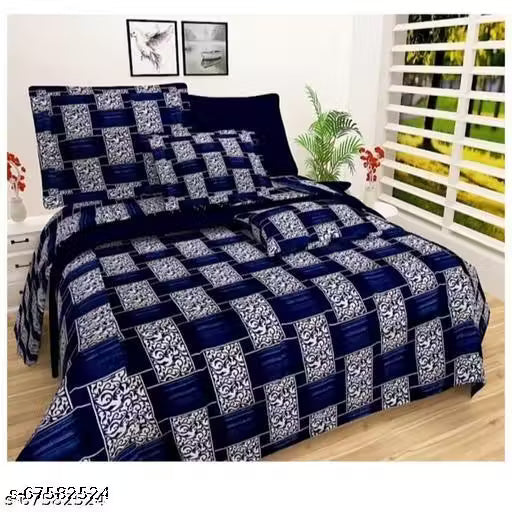RHEXHOTIC 145 TC 3D Printed PolyCotton Double Bedsheet with 2 Pillow Covers (Size - 90x90 Inches)