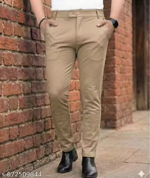 Men's Slim Fit Stretchable Khaki Trouser | Spandex Cotton Formal Pant for Office & Casual Wear | Stylish Back Pocket Design