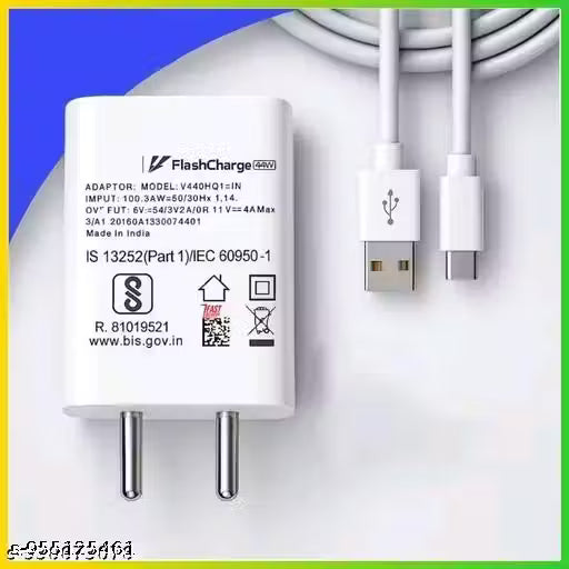 Vivo 44W Flash Fast Charger with Type C Cable for Vivo Smartphones Original Vivo 44 Watt Fast Charging Adapter USB Charger Combo