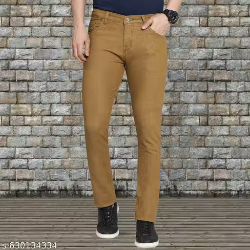Slim Fit Mid Rise Stretchable Khaki Jeans Pants