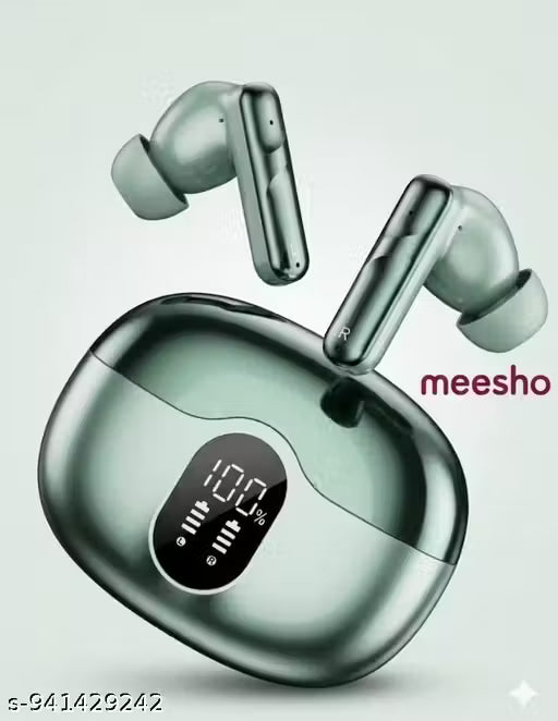 BO.AT Premium M10 TWS Wireless Earbuds with LED Digital Display, Bluetooth 5.3, voice Cancellation, and Bank Feature – Metallic Green
