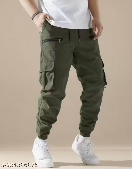 Cargo track pants designed for men, suitable for daily wear" Features an olive color and premium quality cotton material"