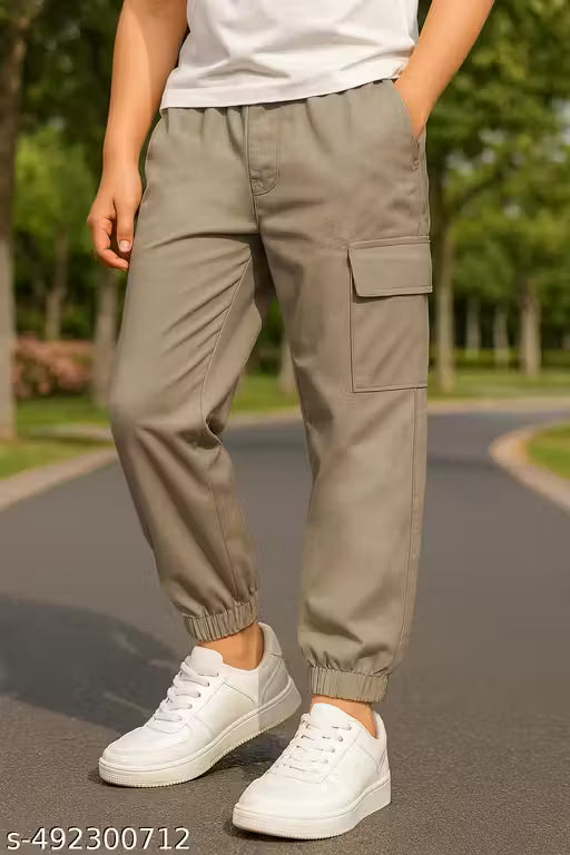 Trampoline Boys Woven Cargo Trousers with 4 Pockets (Beige)