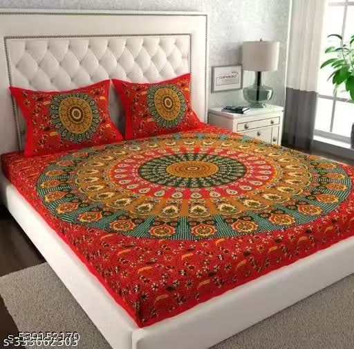 RAJASTHANI 100% JAIPURI COTTON DOUBLE BEDSHEET WITH 2 PILLOW COVER ||Designer Jaipuri King Size Printed Cotton Bedsheet With 2 Pillow Covers ||