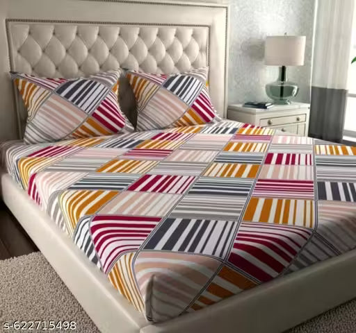 Premium Glace Cotton Double Bedsheet with 2 Pillow Covers – 210 TC Soft & Breathable Fabric | Multicolor Geometric Print