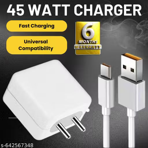 45 Watt 4A Wall Fast Charging Mobile Charger, 45 Watt Mobile Adapter, Fast Wall Charger, With Detachable Cable Supports Supervooc,