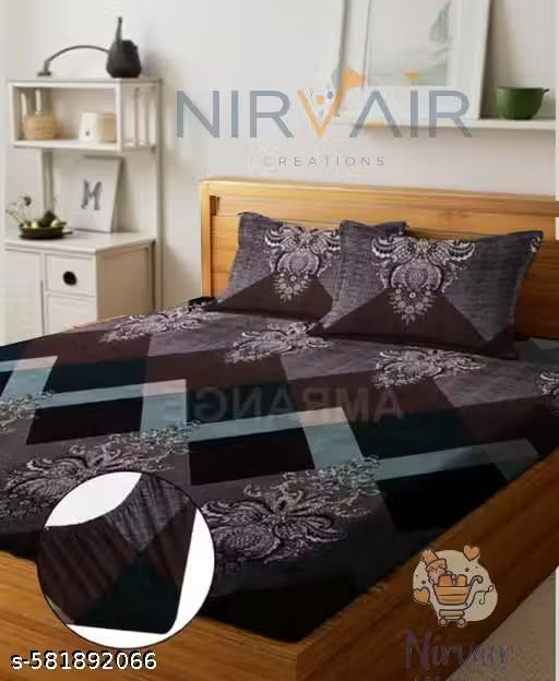 Super Soft Glace Cotton All Round Elastic Fitted Double Bed Bedsheet with 2 Pillow Covers-72x78x8 Inches-fiteed_Double