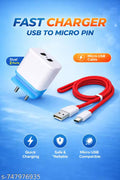 3.4A Dual USB Fast Charger with Micro USB Cable | 2 Port Mobile Wall Charger Adapter | Fast Charging Travel Charger for All Smartphones(V8 Red Cable included)