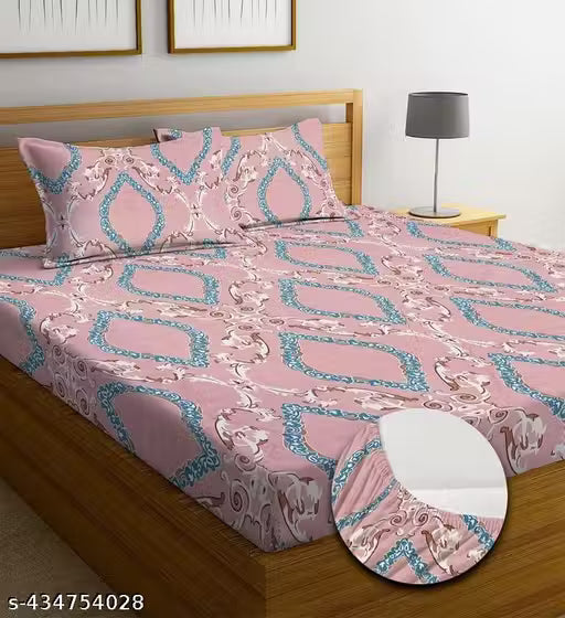 Fitted Elastic King Bedsheet With 2 Pillow Covers fits upto 8 inch mattress ( 72 X 76 )