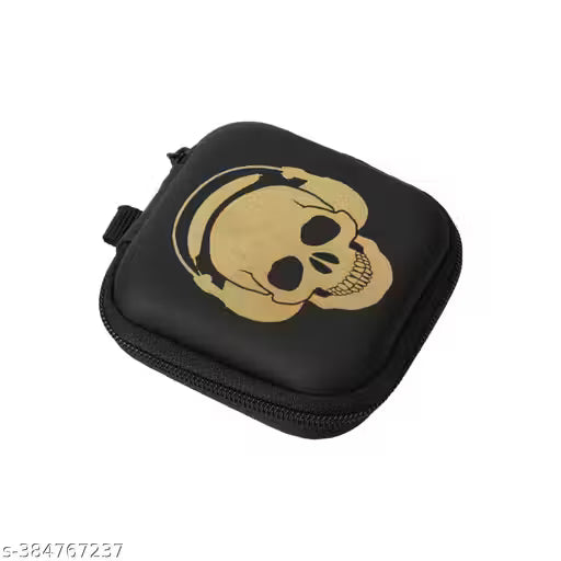 Leather Zipper Earphone Case (Black)