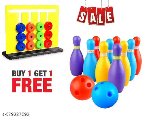 Montessori Slide Puzzle - Multicolor & Bowling Pin Junior Play Set | Plastic 10 Pins 2 Balls ( buy 1 get 1 free )