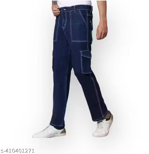 Trandi stylish nevy blue cargo six pocket jeans for boys