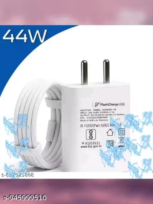 44 Watt Flash Charge Adapter with USB Type C Cable Included, Reliable Fast Charging Solution for Android Mobile Phones