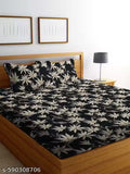 Super Soft Glace Cotton Attractive King Queen Single Cotton Feel All Round Elastic Fitted Double Bed Bedsheet with 2 Pillow Covers-72x78x8