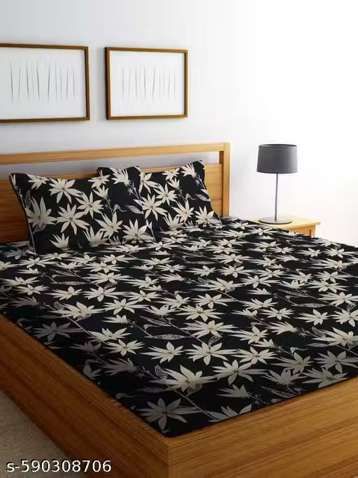 Super Soft Glace Cotton Attractive King Queen Single Cotton Feel All Round Elastic Fitted Double Bed Bedsheet with 2 Pillow Covers-72x78x8