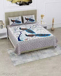 Soul venture Blue Tree 90*100 Cotton Double Bedsheet with 2 Pillow Covers