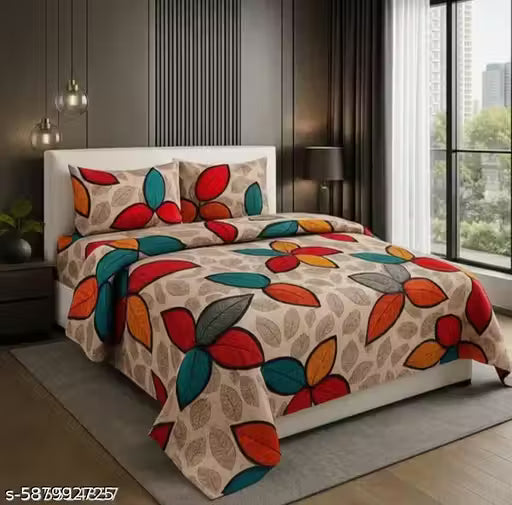 Glace-Cotton Bedsheets For Single/Double Bed With Pillow Cover