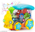 JMV Transparent TrainElectric Mechanical Gear Train Engine Colorful Light Music (Multicolor)