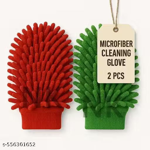 Double Sided Microfiber Hand Gloves, Dust Cleaner Vehicle Washing Multipurpose Use (Pack of 2, Multicolor)