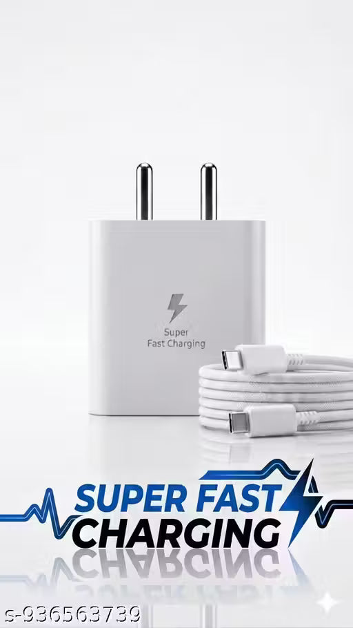 Premium 45W Super Fast Charger with Type-C to Type-C Data Cable | Compact Design & High-Speed Charging (White