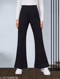 Polyester Blend Solid Women's Trousers Black Pants (38"Inches)