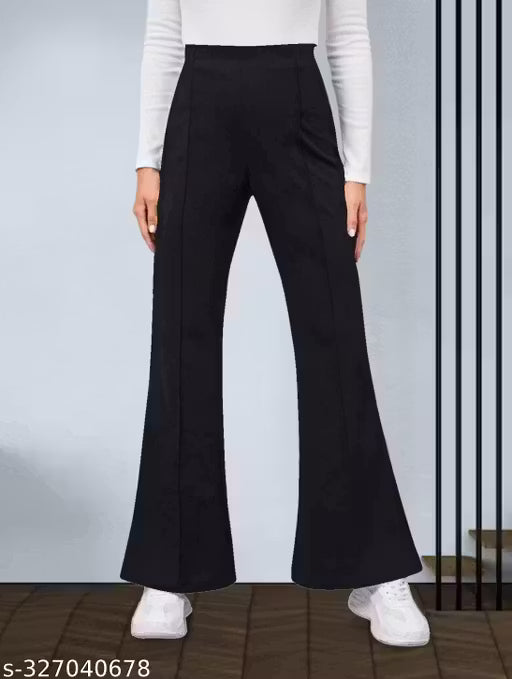 Polyester Blend Solid Women's Trousers Black Pants (38"Inches)