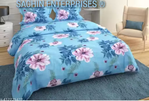 Glace-Cotton Bedsheets For Double Bed With 2 Pillow Covers