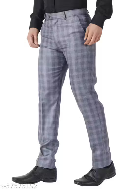 Maleno Men's Checked Grey Trousers