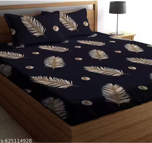Fitted (Elastic) Cotton Double Bedsheet With 2 Pillow Covers