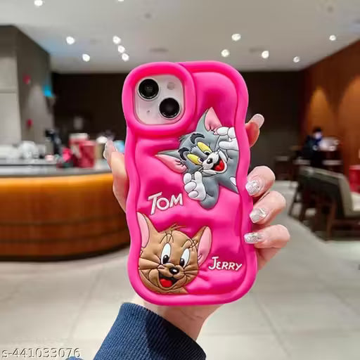 Elevate Cute Case Cover Compatible for i Phone 15, 3D Fun Cartoon Tom & Jerry Design Case with 360 Camera Protection and Shockproof - Pink