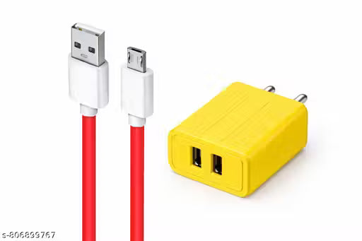Double USB 3.4A Fast Wall Charger | Dual USB Ports Mobile Charging Adapter for Android Smartphones/ Yellow Dual USB charger(RED V8 CABLE included)