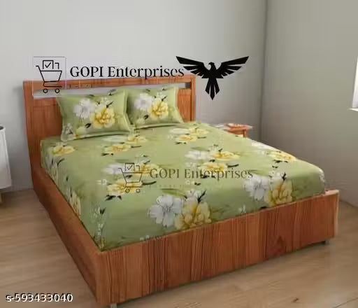 All Around Fitted (Elastic) Cotton Double Bedsheet With 2 Pillow Covers