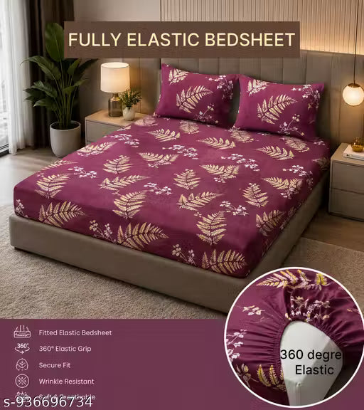 Chahat Homes King Size Fitted Elastic Cotton Superfine 1 Double Bedsheet With Free 2 Pillow Covers 1+2 Set Full Size 72*78+8 Inches And Big Size Of Pillow Covers JAI GURU JI