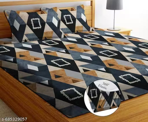 Soft cotton king size fitted bedsheet with elastic fitting, comfortable fabric, stylish print and perfect mattress grip for daily use.