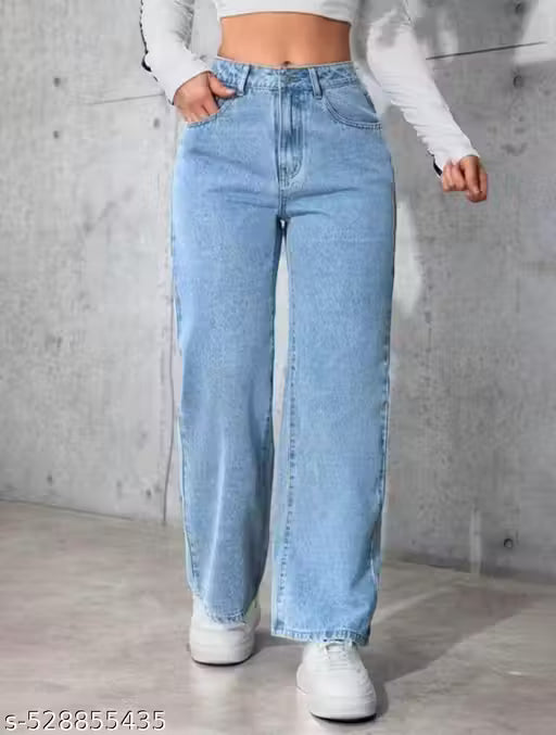 Women's Straight Leg Loose Casual Ice Blue Jeans