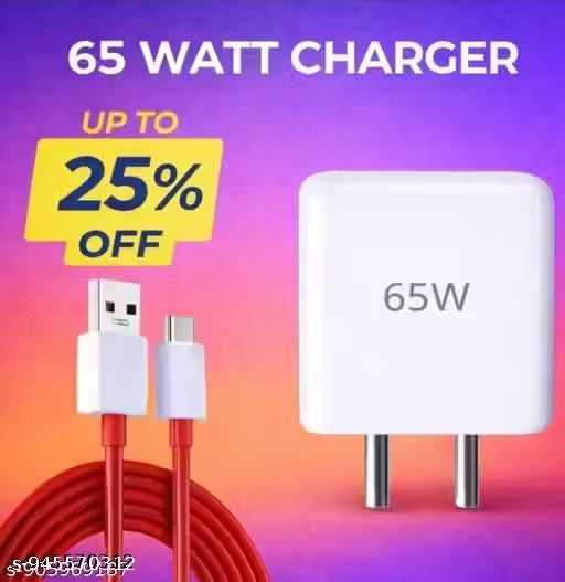 65W Ultra Fast Charger with Type C Cable | Super Fast Charging Adapter | USB C Mobile Charger | Quick Charge Support | All Smartphone Compatible | Best Seller Quality