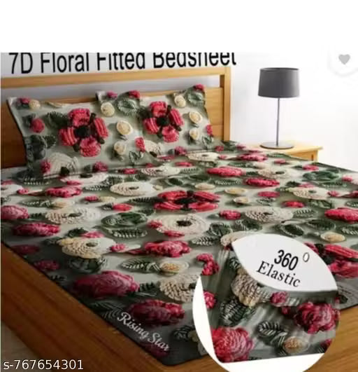 7 D double bed fitted bedsheet with two Pillow covers