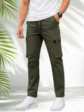 Men Solid Olive Green Cargo Pants | Stylish Regular Fit Utility Joggers for Men | Casual Daily Wear Cargo Trouser
