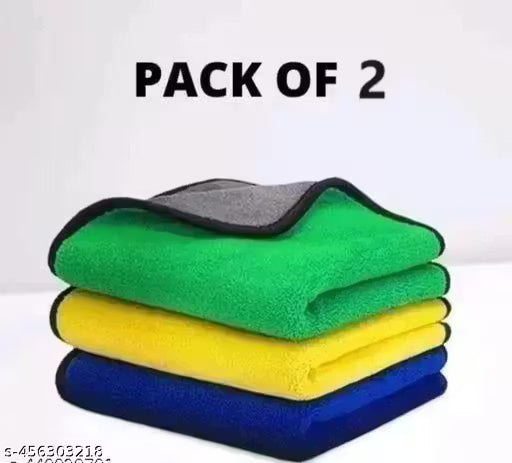 Microfiber Cloth for Car Cleaning (800 GSM, Pack of 2, 30x40 cm, Multicolor) Double Sided, Extra Thick Plush Towel for Car Detailing, Cleaning, Washing and Polishing