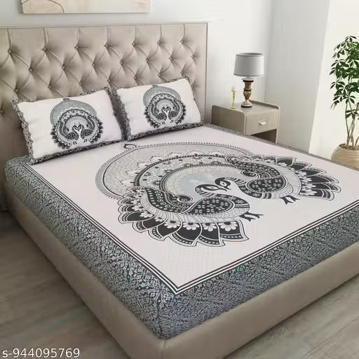 100% Cotton Jaipuri Double Bedsheet with 2 Pillow